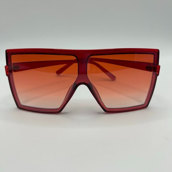 Oversized Tinted Gradient Lens Flat Top Square Fashion Sunglasses - Red - Picture 1 of 5